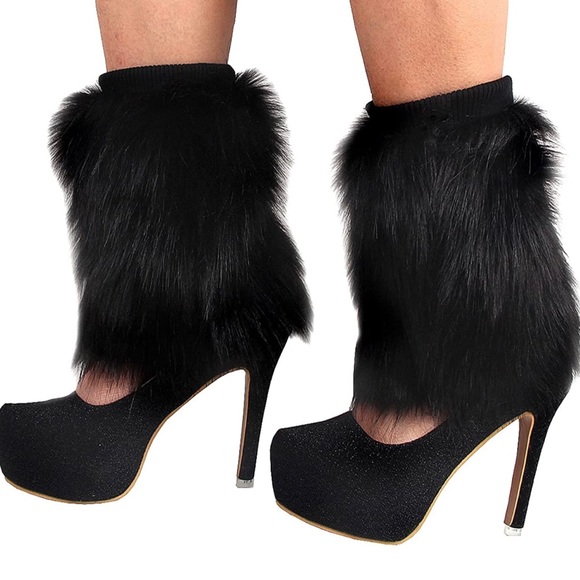 Faux Fur Boots Shoes Cuffs Leg Warmers Fuzzy Boot Covers - Picture 6 of 7